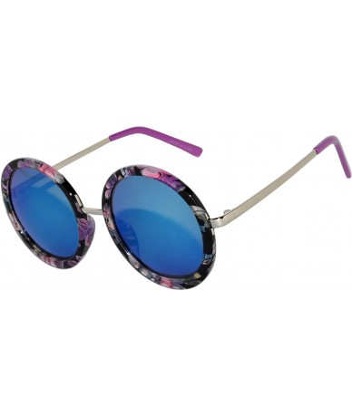 Oval Round Floral Vintage Women's Sunglasses Colored Plastic Frame Colored Lens - C3_mirror-blue_purple-frame - CS182HGRR7Q $...