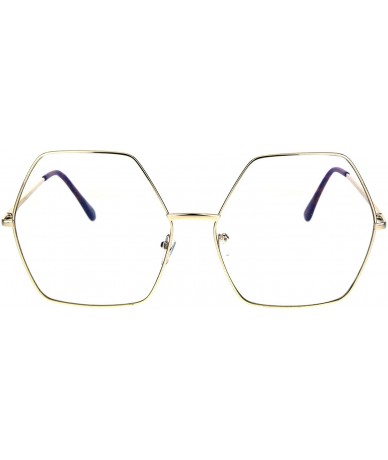 Oversized Womens Oversize Octagon Hippie Groovy Retro Clear Lens Eye Glasses - Gold - C417YKHC7YQ $18.97