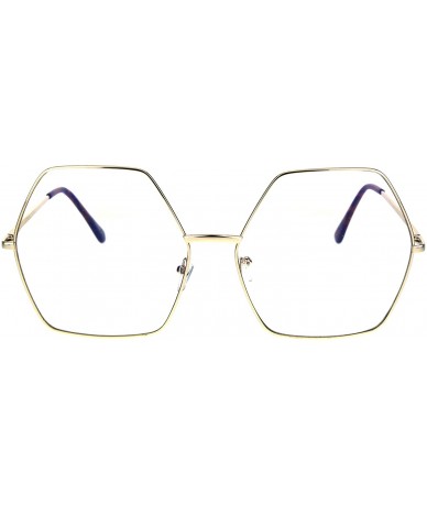 Oversized Womens Oversize Octagon Hippie Groovy Retro Clear Lens Eye Glasses - Gold - C417YKHC7YQ $12.14