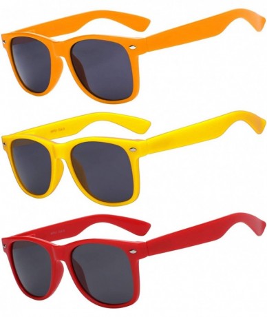 Rectangular Set of 3 pairs Retro Style Vintage Sunglasses Smoke Lens 3 Pack Colored - C317YKAGNCU $14.35