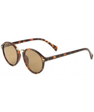 Round Retro Round Glass Lens Sunglasses - Brown Demi - C4197A7I3OS $14.36