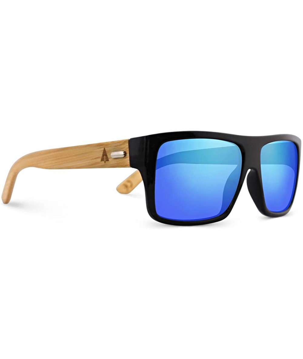 Aviator Wooden Bamboo Sunglasses Temples Classic Aviator Retro Square Wood Sunglasses - Blue W/ Pouch - CS11VNS581V $20.61
