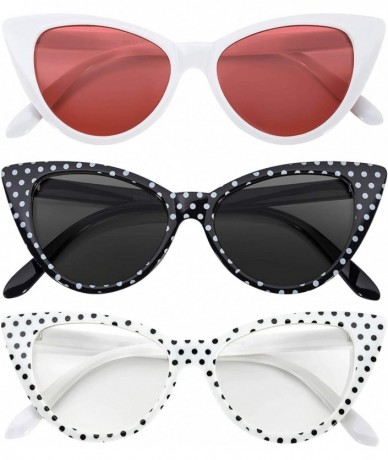 Cat Eye 3 pairs Cat Eye Sunglasses Plastic Black White Polka Dots frames retro - CU18H3XKO7E $8.98