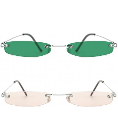 Rimless Vintage Rectangle Sunglasses for Women Men Retro Small Thin Sunglasses Metal Frame - CV199SH3AK2 $20.11