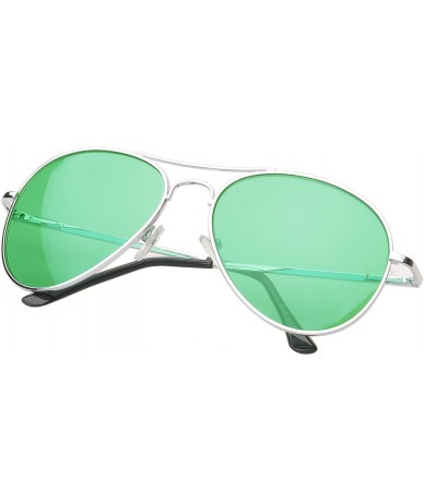 Aviator Vintage Classic Fashion Aviator Sunglasses Tri-Layer UV400 Unisex - Sport Frame Silver/Transparent Green Lens - CC123...