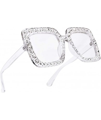 Square Elton Square Diamond Rhinestone Sunglasses Novelty Oversized Celebrity Shades - Clear Frame/Clear Lens - CS1895SN84A $...