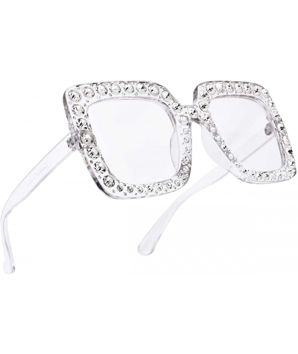 Square Elton Square Diamond Rhinestone Sunglasses Novelty Oversized Celebrity Shades - Clear Frame/Clear Lens - CS1895SN84A $...