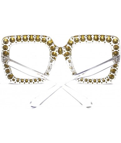 Square Elton Square Diamond Rhinestone Sunglasses Novelty Oversized Celebrity Shades - Clear Frame/Clear Lens - CS1895SN84A $...