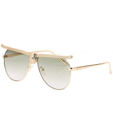 Goggle Bee Pilot Sunglasses Oversize Metal Frame Vintage Retro Men Women Shades - Gold Frame Green Lens - CY190L04E8Y $9.63