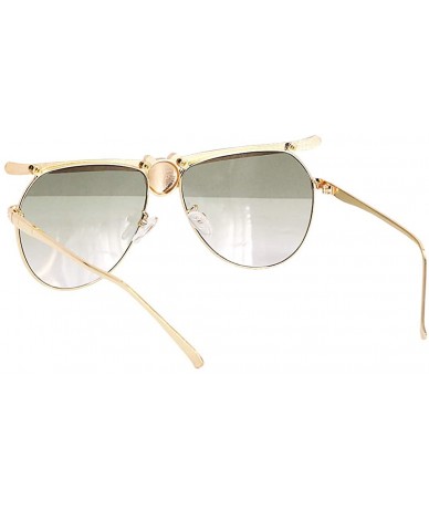 Goggle Bee Pilot Sunglasses Oversize Metal Frame Vintage Retro Men Women Shades - Gold Frame Green Lens - CY190L04E8Y $9.63