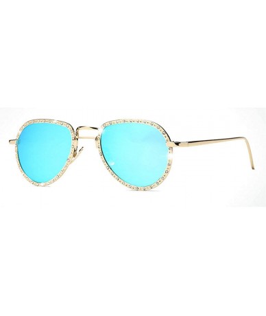 Oval Luxury Sunglasses Women's Designer Designer Diamond Women Handmade Rhinestone Sunglasses Women - Blue - CO193CM7AC2 $9.38