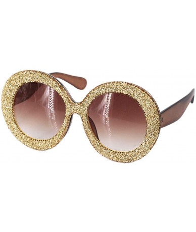 Round Oversized Rhinestone Aviator Sunglasses for Women Diamond Shades - Brown Lens/Gold Rhinestone - CM18XTCN683 $16.49