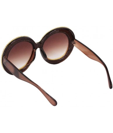 Round Oversized Rhinestone Aviator Sunglasses for Women Diamond Shades - Brown Lens/Gold Rhinestone - CM18XTCN683 $16.49
