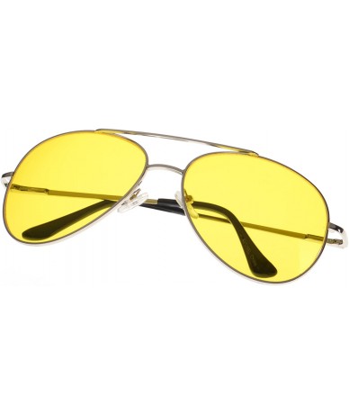 Aviator Vintage Classic Fashion Aviator Sunglasses Tri-Layer UV400 Unisex - Sport Frame Silver/Transparent Yellow Lens - C112...