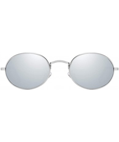 Round Oval Round Polarized Sunglasses for Men and Women Small UV400 Protection - Silver - Silver Mirrored - CZ195STC4Q4 $28.52