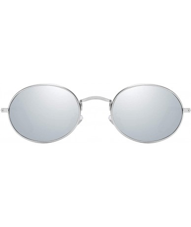 Round Oval Round Polarized Sunglasses for Men and Women Small UV400 Protection - Silver - Silver Mirrored - CZ195STC4Q4 $28.52