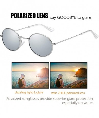 Round Oval Round Polarized Sunglasses for Men and Women Small UV400 Protection - Silver - Silver Mirrored - CZ195STC4Q4 $11.63