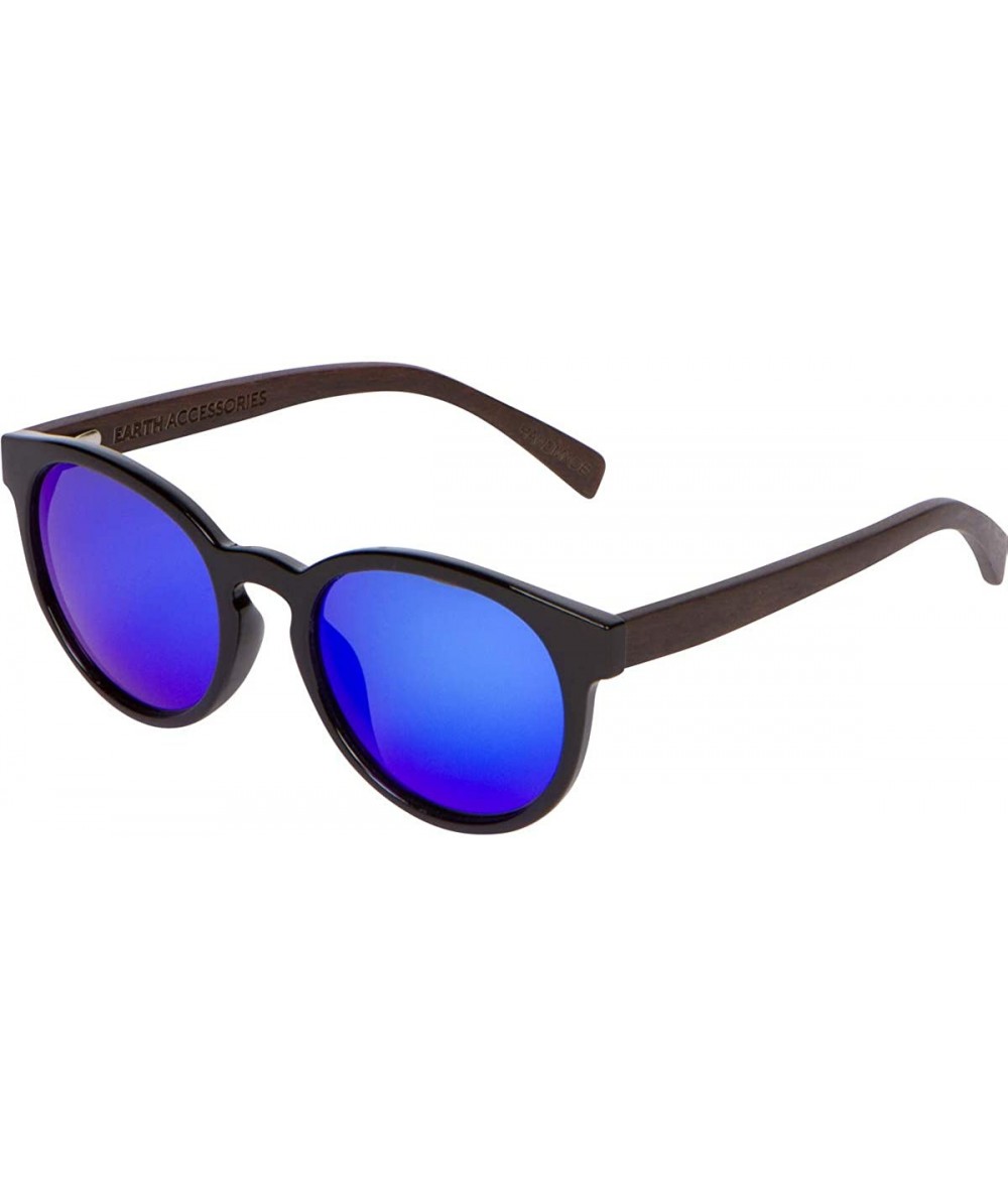 Round Wood Sunglasses for Men and Women - Retro Wooden Sunglasses w/Polarized Lenses - Blue - CE18WNIMHI6 $21.18