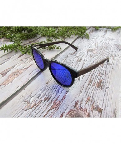 Round Wood Sunglasses for Men and Women - Retro Wooden Sunglasses w/Polarized Lenses - Blue - CE18WNIMHI6 $21.18