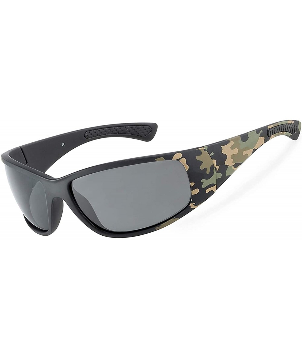 Polarized Wrap Around Sports Sunglasses for Men Driving Baseball Running  Cycling Fishing Golf - Black Mc - Gray - CM18IIAQWRM