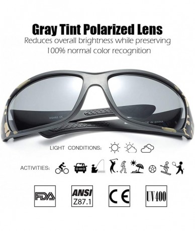 Wrap Polarized Wrap Around Sports Sunglasses for Men Driving Baseball Running Cycling Fishing Golf - Black Mc - Gray - CM18II...