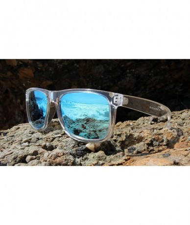 Wayfarer Clear Frame Polarized Square Sunglasses Women Men - UV Protection Color Mirror Lens- Retro Sports Beach - CQ18GC0U0D...