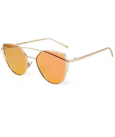 Aviator Cat Eye Women Sunglasses Women Brand Design Mirror Flat Rose Gold Vintage 1 - 3 - C118XE0YQ82 $9.56