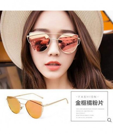 Aviator Cat Eye Women Sunglasses Women Brand Design Mirror Flat Rose Gold Vintage 1 - 3 - C118XE0YQ82 $9.56