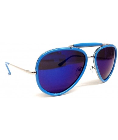 Aviator Neon Blue & Silver Outdoorsman Aviator Sunglasses Blue Iridium Mirror Lenses - C111UOHPWAX $19.94
