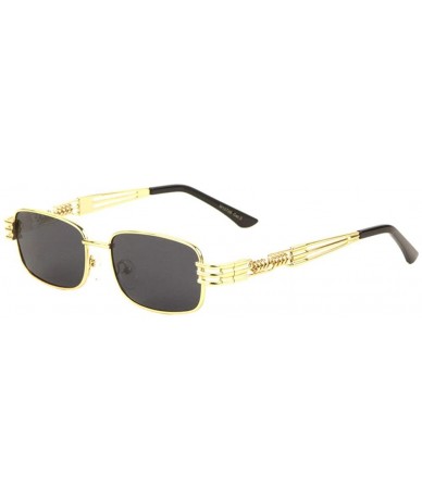 Rectangular Flat Rectangular Lens Metal Cut Spring Temple Sunglasses - Black Gold - CX197U5Y3DA $15.70