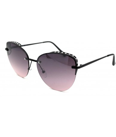 Rimless Womens Rhinestone Edge Jewel Rimless Cat Eye Sunglasses - Black Burgundy Smoke - CG18XSO92ML $30.16