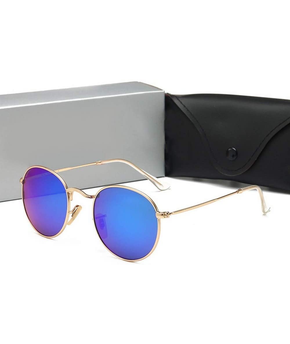 Round Adult HD Driving Sunglasses- Retro Round Fashion Sunglasses (Color Gold Frame/Blue) - Gold Frame/Blue - CR1997LENRU $35.13