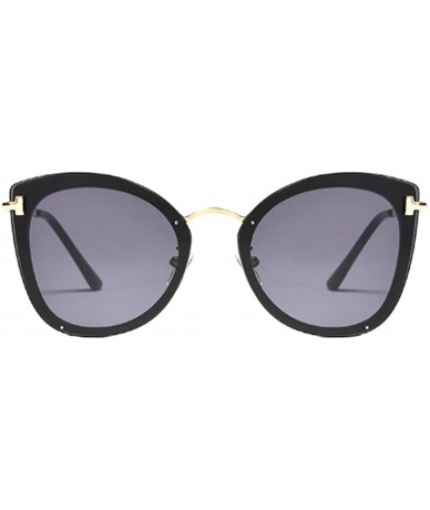 Round Women's Fashion Retro Metal Plastic Round Frame Cat Eye Sunglasses - Black Gray - CE18WD8U8R8 $28.71