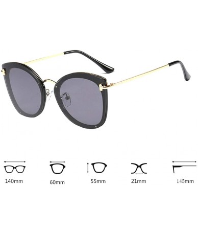 Round Women's Fashion Retro Metal Plastic Round Frame Cat Eye Sunglasses - Black Gray - CE18WD8U8R8 $28.71