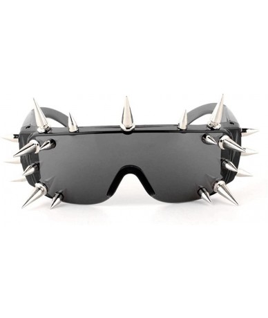 Rectangular Punk Rocker Large Shield Spike Fashion Novelty Club Sunglasses - Smoke - CQ12NV14871 $13.88