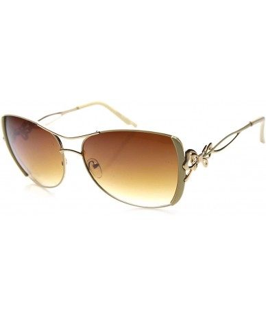 Oversized Womens Oversized Bow Ribbon Metal Cut Out Temple Fashion Sunglasses - Creme-gold / Amber - CZ11AA1OT0V $22.95