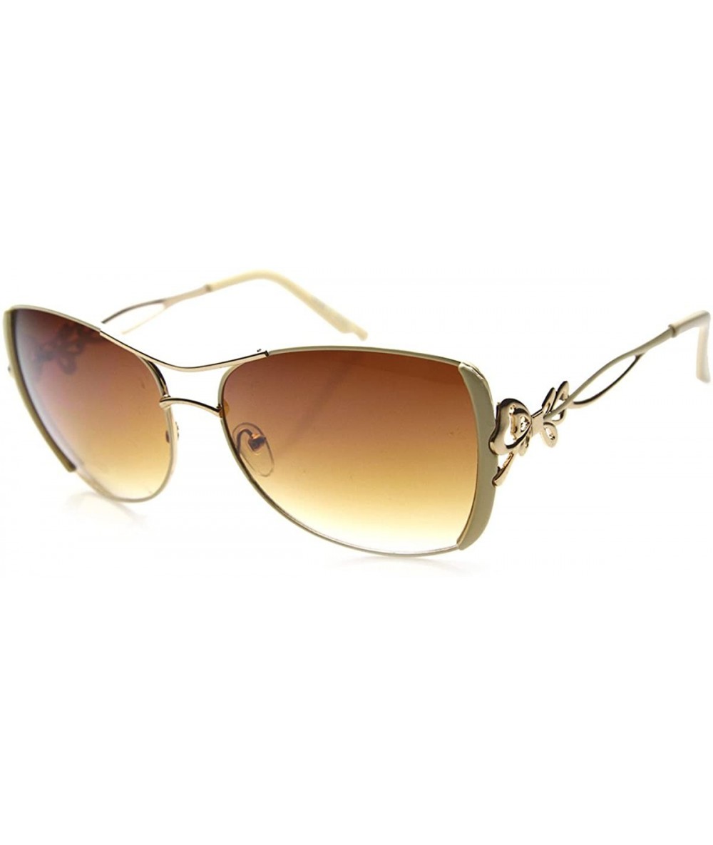 Oversized Womens Oversized Bow Ribbon Metal Cut Out Temple Fashion Sunglasses - Creme-gold / Amber - CZ11AA1OT0V $10.32