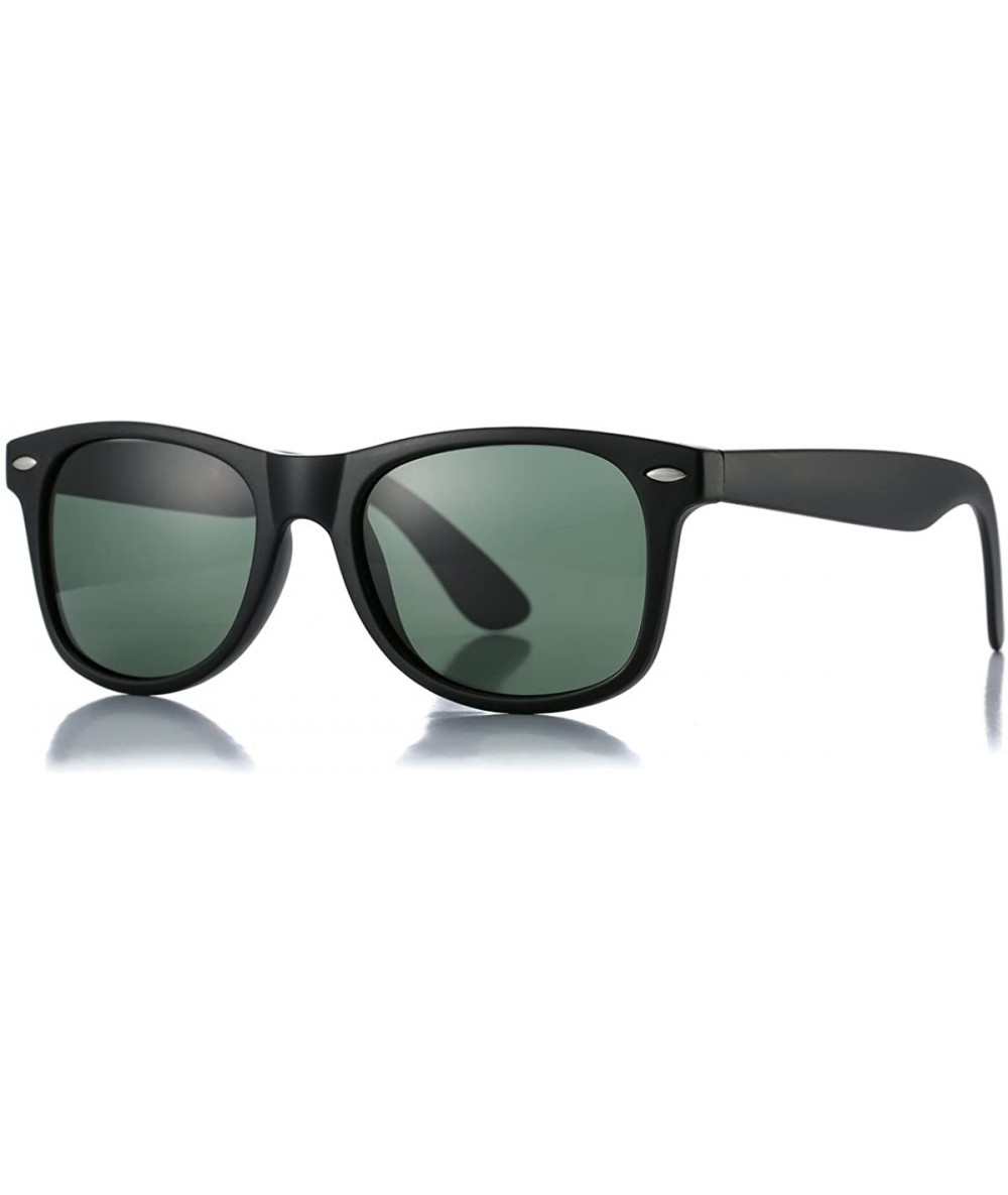 Square Classic Polarized Sunglasses Unisex Square Horn Rimmed Design - A4 Matte Black/G15 - CZ186HKNXOY $8.70