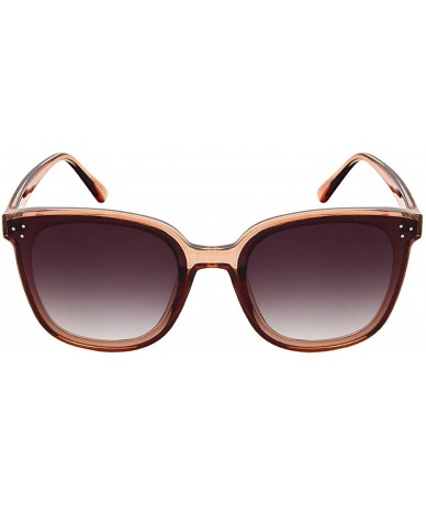 Semi-rimless Unisex 100% UV400 Protection Color Mirrored Round Lens semi-rimless fashion Sunglasses - Clearbrown/Gradient - C...