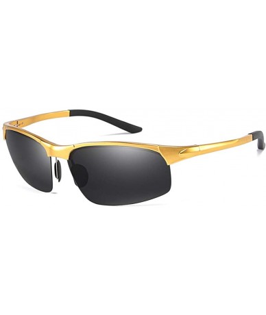 Round Square half frame sunglasses fashion aluminum magnesium polarizer men driving sunglasses - Gold Grey C4 - C41905EGZ89 $...
