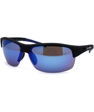 Sport Mens 90s Half Rim Sport Warp Baseball Sunglasses - Black Blue Mirror - CR197E7CWRQ $19.81