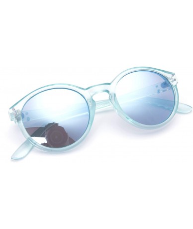 Round Multi-typle Fashion Sunglasses for Women Plastic Frame Mirrored Lens - Retro Vintage Cateye - Q Blue - CF18H0A6X4O $18.70