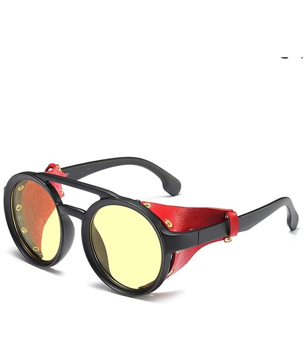 Shield Fashion Vintage Round Sunglasses Leather Side Shield Brand Design Sun Glasses - 4 - CQ18R380C38 $35.56