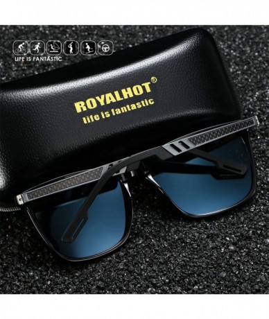 Square Mens Polarized Rectangle Sunglasses for Driving Aluminum Magnesium Frame Al-Mg Shades Male UV400 Protection - CL19294O...