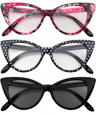 Wayfarer Ladies 3 pairs Cat Eye Sunglasses Mix colors Cateye Glasses Vintage - 3pairs-mix7 - CJ18H3ZW8QI $24.83
