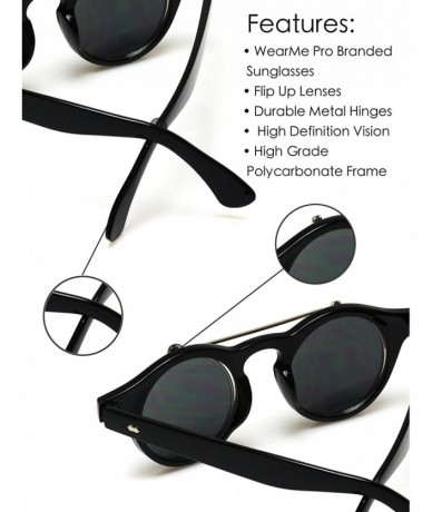 Round Flip up Cyber Steampunk Round Circle Retro Sunglasses - Black Frame / Green Tinted Lens - C112465675N $15.26