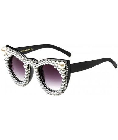 Round Female Plastic Round Frame With Rhinestones Decoration Sunglasses - White Black A1 - CP18W0H2LCG $29.87