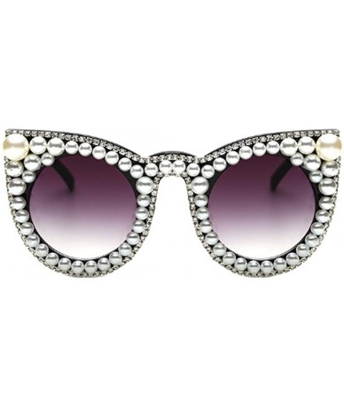 Round Female Plastic Round Frame With Rhinestones Decoration Sunglasses - White Black A1 - CP18W0H2LCG $29.87