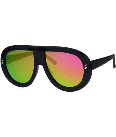 Oversized Futuristic Fashion Sunglasses Oversized Round Shield Goggle Frame UV 400 - Black (Fuchsia Mirror) - CK187IGX7M9 $22.43