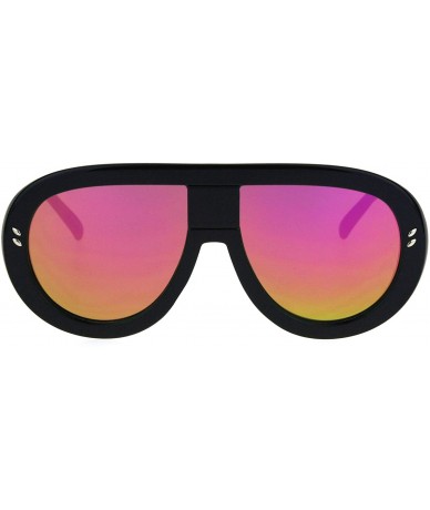 Oversized Futuristic Fashion Sunglasses Oversized Round Shield Goggle Frame UV 400 - Black (Fuchsia Mirror) - CK187IGX7M9 $9.02